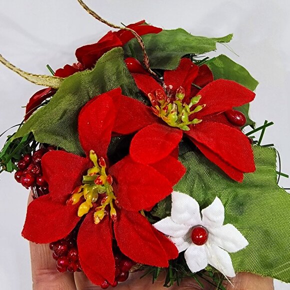 VTG Huge Handmade Herringbone Cloth Navy Pink Gold Christmas Holiday Ornament - Picture 6 of 12